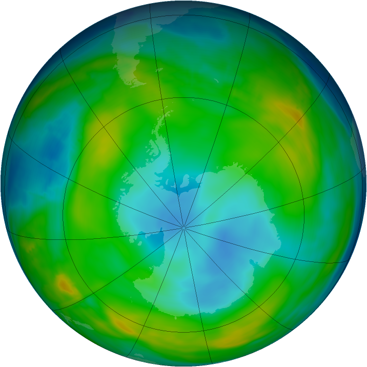Antarctic ozone map for 26 June 2015